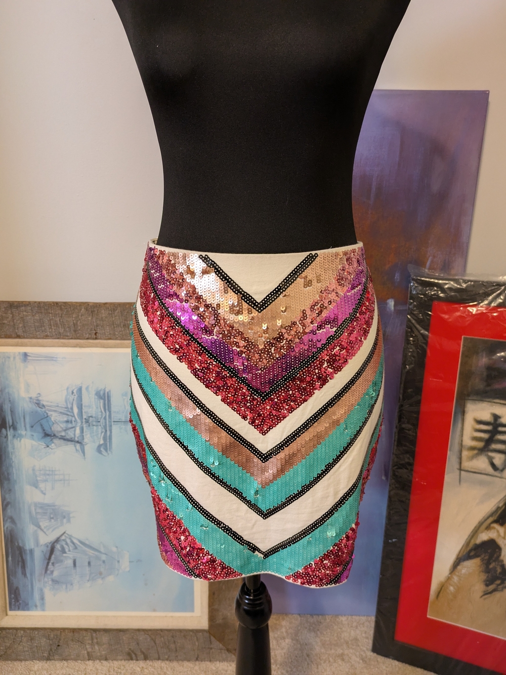 Express Sequin Chevron Mini Skirt Size M